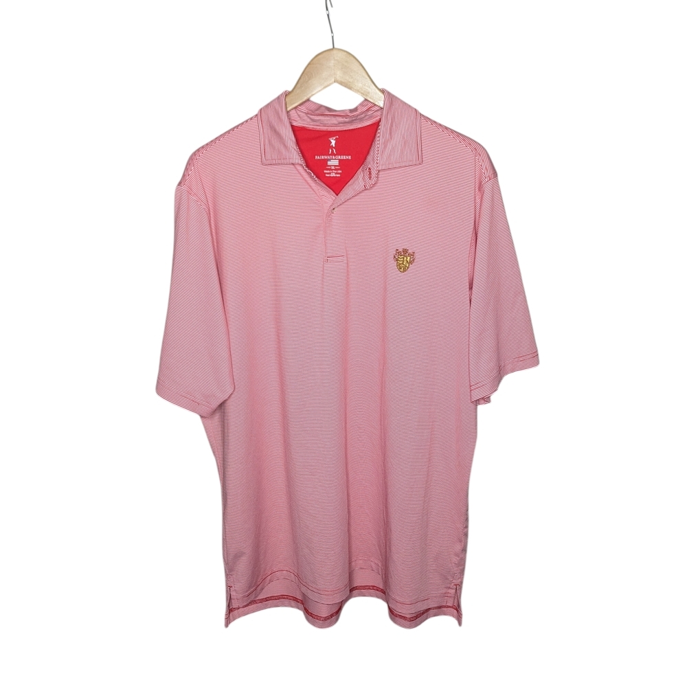 Fairway & Greene Golf Polo Men’s XL Red White Striped USA Country Club Crest